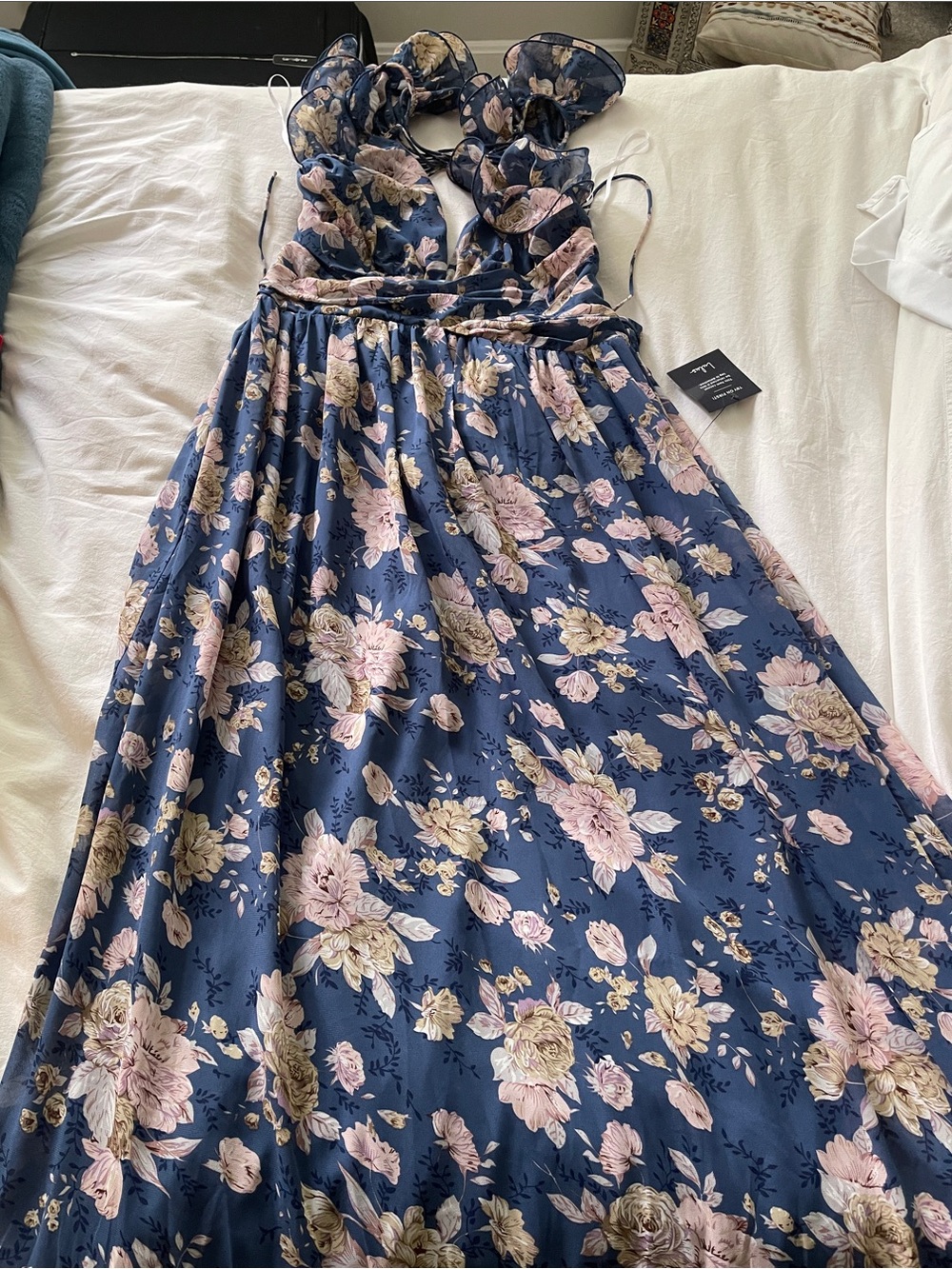 Women’s Navy Floral Ruffle Maxi Dress